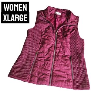 Christopher & Banks Sleeveless Vest Full Zipper Burgundy Maroon Quilted Women XL